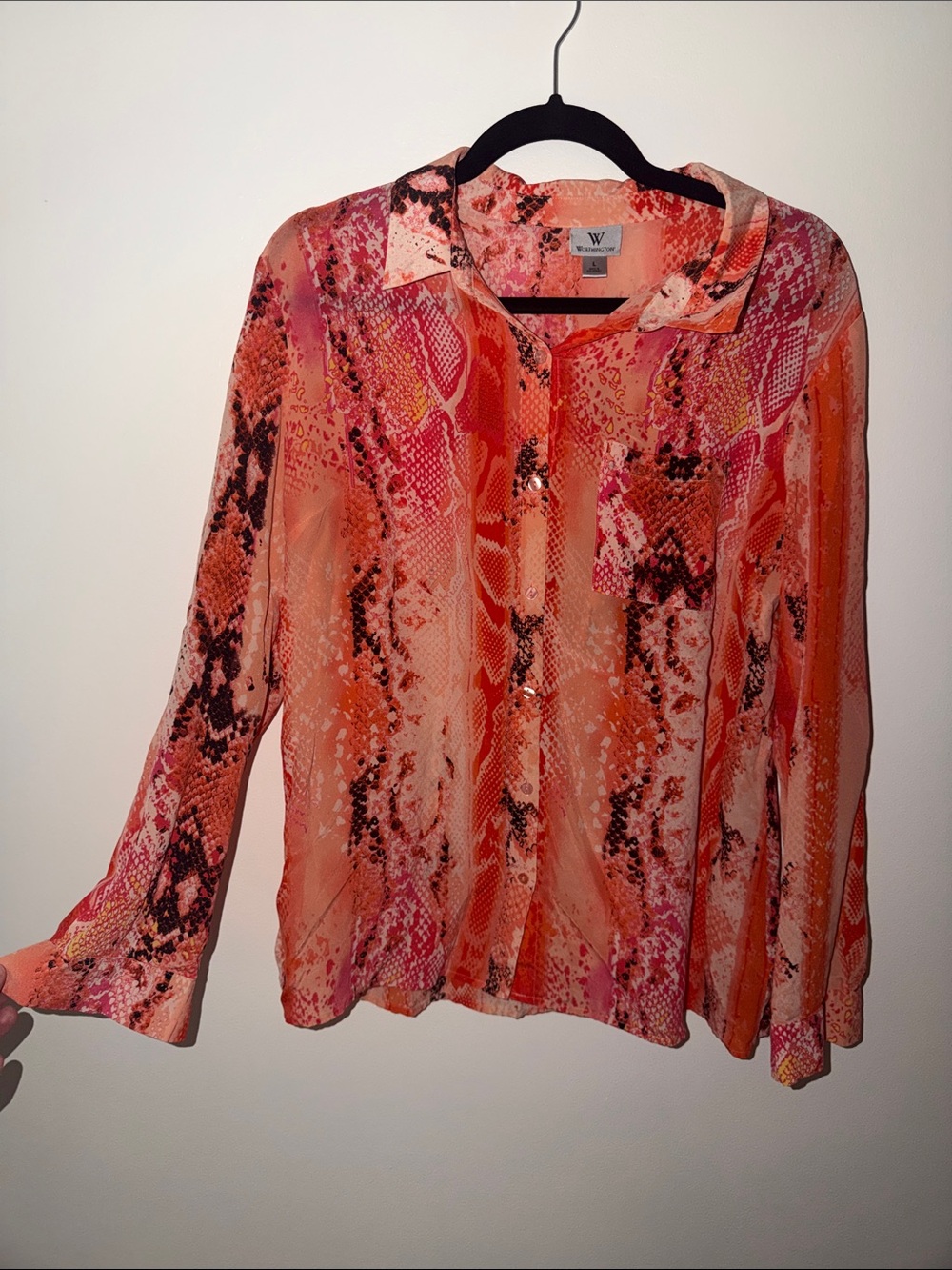 W Orange-Pink Snake Print Button-Down Blouse